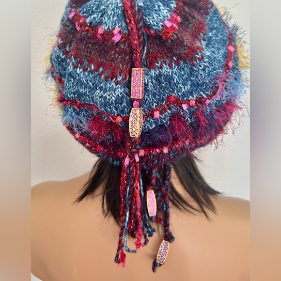 “Hand Knits 2 Love” Slouch Tam Beanie Hat Adjustable Fit Decorative Beads Boho - Picture 8 of 10